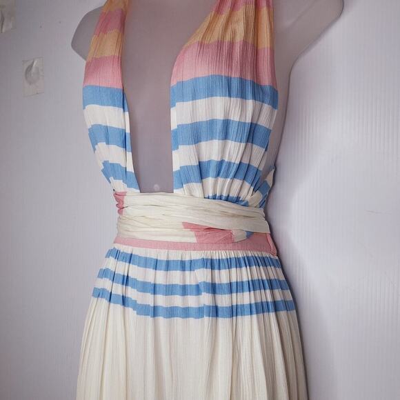 Mara Hoffman Swim Crinkle Crepe Stripe Halter Maxi Dress XS Resort Swim Cover - Picture 5 of 15